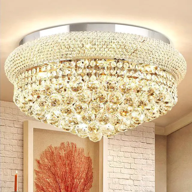 Main image of 24'' Chrome Crystal Round Chandelier Flush Mount LED Ceiling Light with 3 Dimmble Lighting Fixture for Dining Living Room Bedroom Kitchen Foyer Hallway