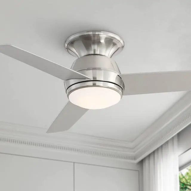 Main image of 44" Marbella Breeze Modern Low Profile Hugger Indoor Ceiling Fan with Light LED Remote Control Brushed Nickel Opal Glass for House Bedroom Living Room Home Kitchen Family Dining
