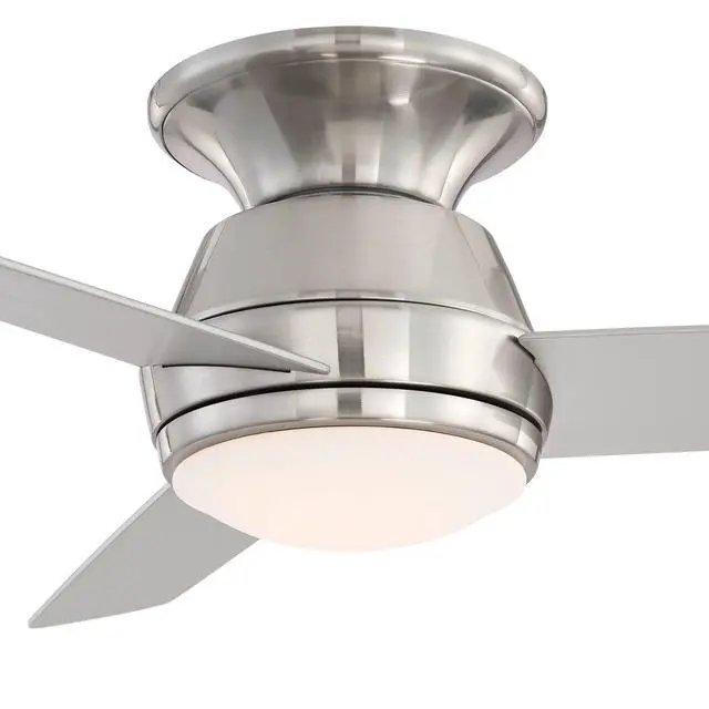Alt view image 3 of 6 - 44" Marbella Breeze Modern Low Profile Hugger Indoor Ceiling Fan with Light LED Remote Control Brushed Nickel Opal Glass for House Bedroom Living Room Home Kitchen Family Dining