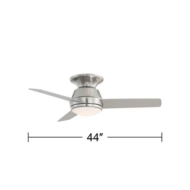 Alt view image 4 of 6 - 44" Marbella Breeze Modern Low Profile Hugger Indoor Ceiling Fan with Light LED Remote Control Brushed Nickel Opal Glass for House Bedroom Living Room Home Kitchen Family Dining