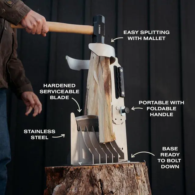 Alt view image 2 of 6 - QwikSplit Kindling Splitter Manual Firewood Log Splitter with Mallet Included, Heavy-Duty Steel Kindling Maker for Fire Pit, Fireplace & Campfire, Foldable for Storage | Made in USA