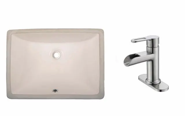 Main image of 20 in. Rectangular Undermount Bathroom Sink in Biscuit (Combo w/Waterfall Single Handle Faucet in Brushed Nickel)