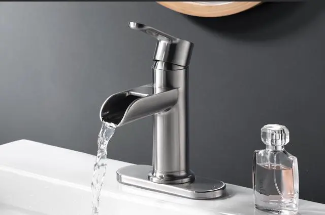 Alt view image 4 of 6 - 20 in. Rectangular Undermount Bathroom Sink in Biscuit (Combo w/Waterfall Single Handle Faucet in Brushed Nickel)