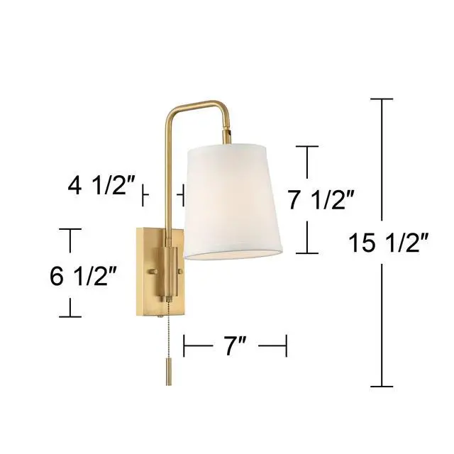 Alt view image 4 of 6 - Luca Modern Swing Arm Wall Lamps Set of 2 Warm Brass Metal Plug-in Light Fixture White Fabric Drum Shade for Bedroom Bedside House Reading Living Room Home Hallway Dining