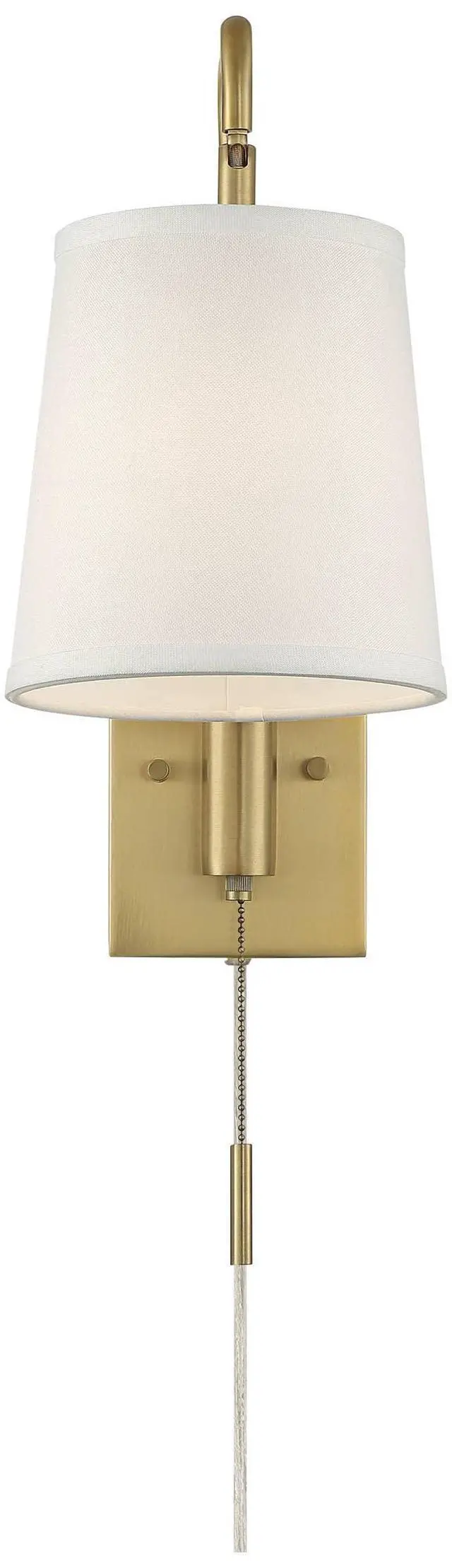Alt view image 5 of 6 - Luca Modern Swing Arm Wall Lamps Set of 2 Warm Brass Metal Plug-in Light Fixture White Fabric Drum Shade for Bedroom Bedside House Reading Living Room Home Hallway Dining