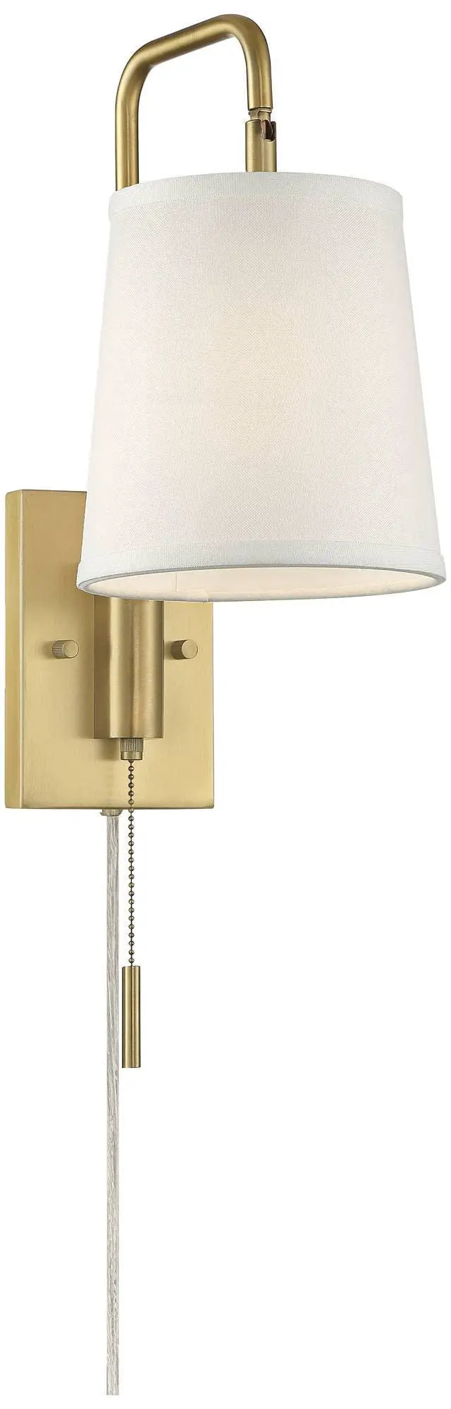 Alt view image 6 of 6 - Luca Modern Swing Arm Wall Lamps Set of 2 Warm Brass Metal Plug-in Light Fixture White Fabric Drum Shade for Bedroom Bedside House Reading Living Room Home Hallway Dining
