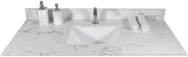 Main image of 43" Bathroom Vanity Top, Carrara White Marble Vanity Sink Top with Undermount Ceramic Sink and Back Splash with Single Hole for Bathrom Cabinet (43"x22"(Single Hole))