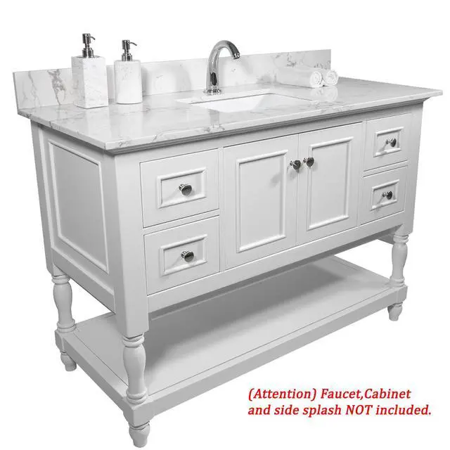Alt view image 3 of 6 - 43" Bathroom Vanity Top, Carrara White Marble Vanity Sink Top with Undermount Ceramic Sink and Back Splash with Single Hole for Bathrom Cabinet (43"x22"(Single Hole))