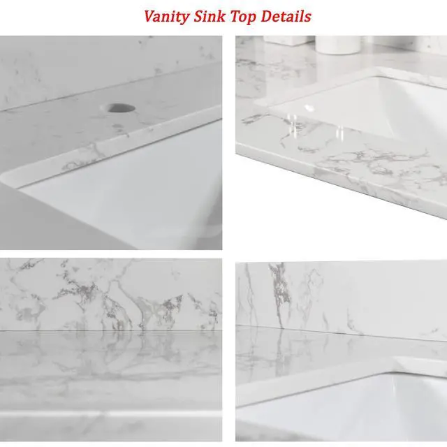 Alt view image 5 of 6 - 43" Bathroom Vanity Top, Carrara White Marble Vanity Sink Top with Undermount Ceramic Sink and Back Splash with Single Hole for Bathrom Cabinet (43"x22"(Single Hole))