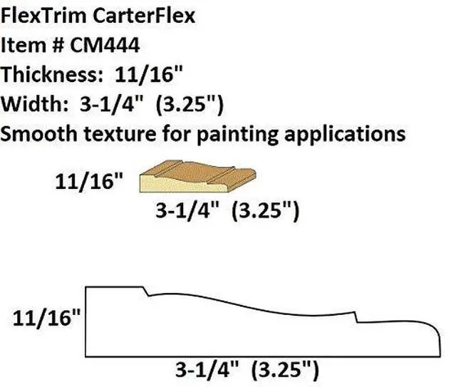 Alt view image 2 of 5 - #444: Flexible Casing Molding: 11/16" Thick x 3.25" Wide - PRE Curved to fit Half Round Windows 57" to 66" Diameter