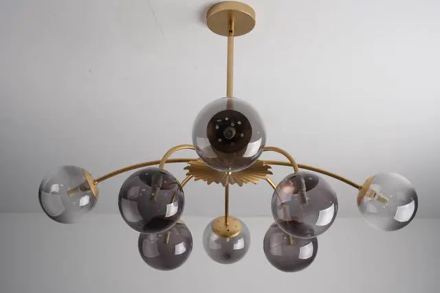 Main image of 6-Light Sputnik Bubble Chandelier Light Fixture, 22" Modern Semi-Flush Chandelier Light, G9 Art Deco Bubble Lighting Fixture for Living Room, Dining Room, Entryway (Blue, 6 Light) (Grey-P, 8 Light)