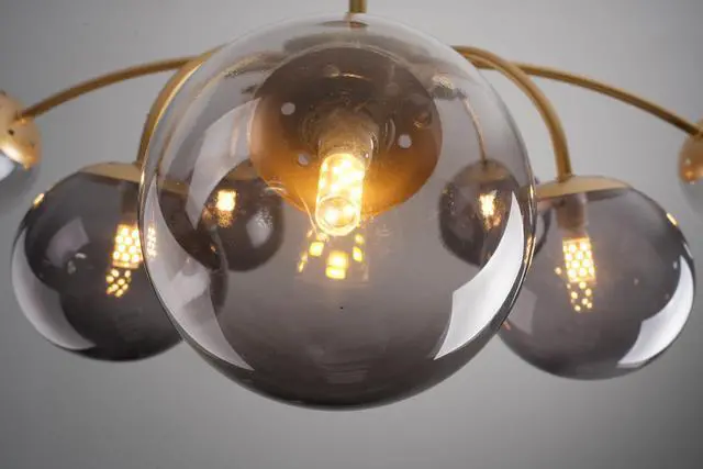 Alt view image 4 of 6 - 6-Light Sputnik Bubble Chandelier Light Fixture, 22" Modern Semi-Flush Chandelier Light, G9 Art Deco Bubble Lighting Fixture for Living Room, Dining Room, Entryway (Blue, 6 Light) (Grey-P, 8 Light)