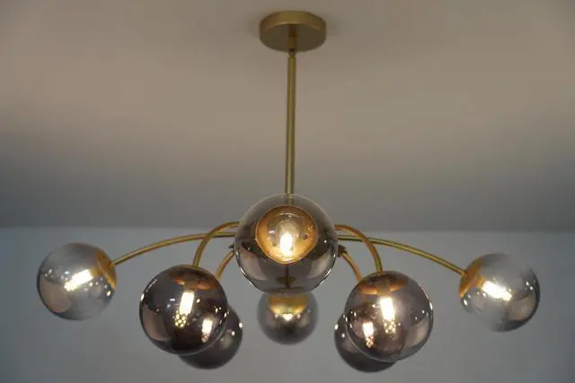 Alt view image 5 of 6 - 6-Light Sputnik Bubble Chandelier Light Fixture, 22" Modern Semi-Flush Chandelier Light, G9 Art Deco Bubble Lighting Fixture for Living Room, Dining Room, Entryway (Blue, 6 Light) (Grey-P, 8 Light)