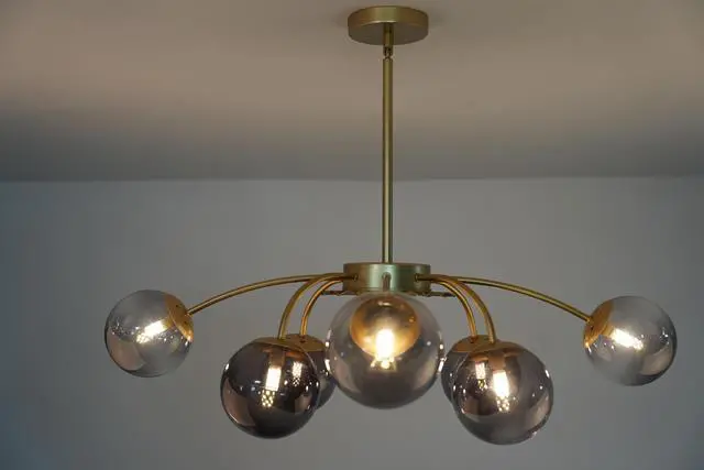 Alt view image 6 of 6 - 6-Light Sputnik Bubble Chandelier Light Fixture, 22" Modern Semi-Flush Chandelier Light, G9 Art Deco Bubble Lighting Fixture for Living Room, Dining Room, Entryway (Blue, 6 Light) (Grey-P, 8 Light)