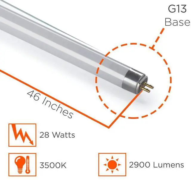 Alt view image 2 of 6 - F28T5/835/ECO 28W 46 Inch T5 Fluorescent Light Bulb 3500K Soft White Medium Bi-Pin Base 2900 Lumens 85 CRI 36000 Life Hours Instant/Programmed Start (Pack of 40)