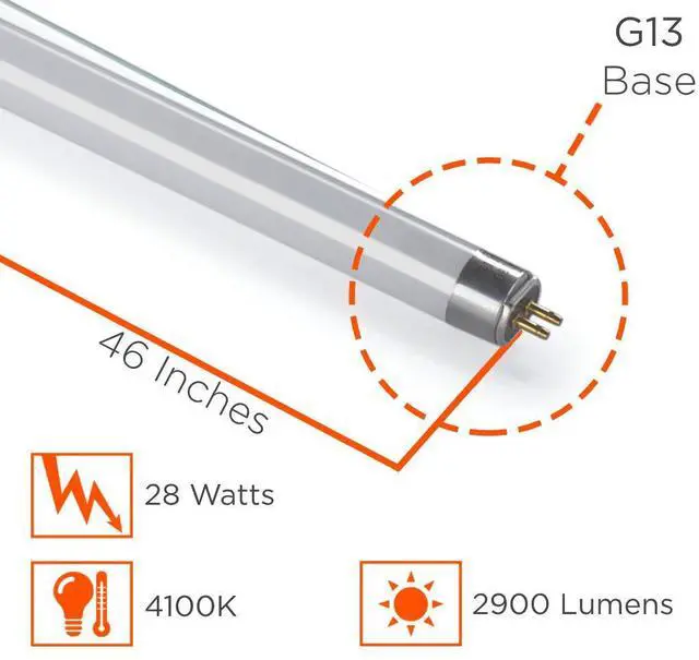 Alt view image 2 of 6 - 28-Watt 46-Inch T5 Fluorescent Light Bulb | 4100K Cool White | Medium Bi-Pin Base | 2900 Lumens 85 CRI 36000 Life Hours | Instant/Programmed Start (Pack of 40)