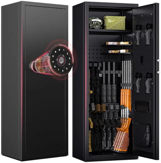 Main image of 12-15 Gun Safe, Gun Safe for Rifles and Pistols, Large Fingerprint Rifle Safe, Biometric Safe and Password Lock, Gun Cabinet for Home with 4 Handgun Pockets, Free Diy Back Panel