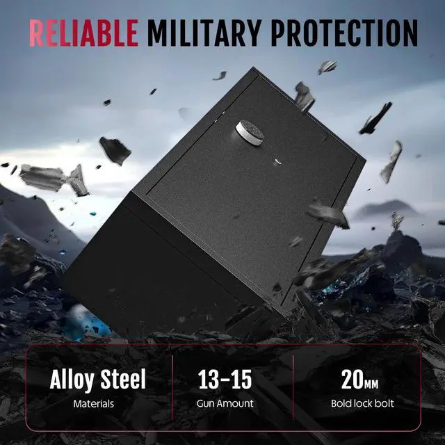 Alt view image 4 of 6 - 12-15 Gun Safe, Gun Safe for Rifles and Pistols, Large Fingerprint Rifle Safe, Biometric Safe and Password Lock, Gun Cabinet for Home with 4 Handgun Pockets, Free Diy Back Panel