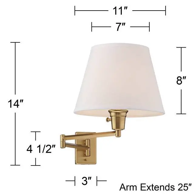 Alt view image 4 of 6 - Clement Modern Swing Arm Wall Lamps Set of 2 Warm Gold Plug-in Light Fixture White Linen Hardback Shade for Bedroom Bedside House Reading Living Room Home Hallway Dining