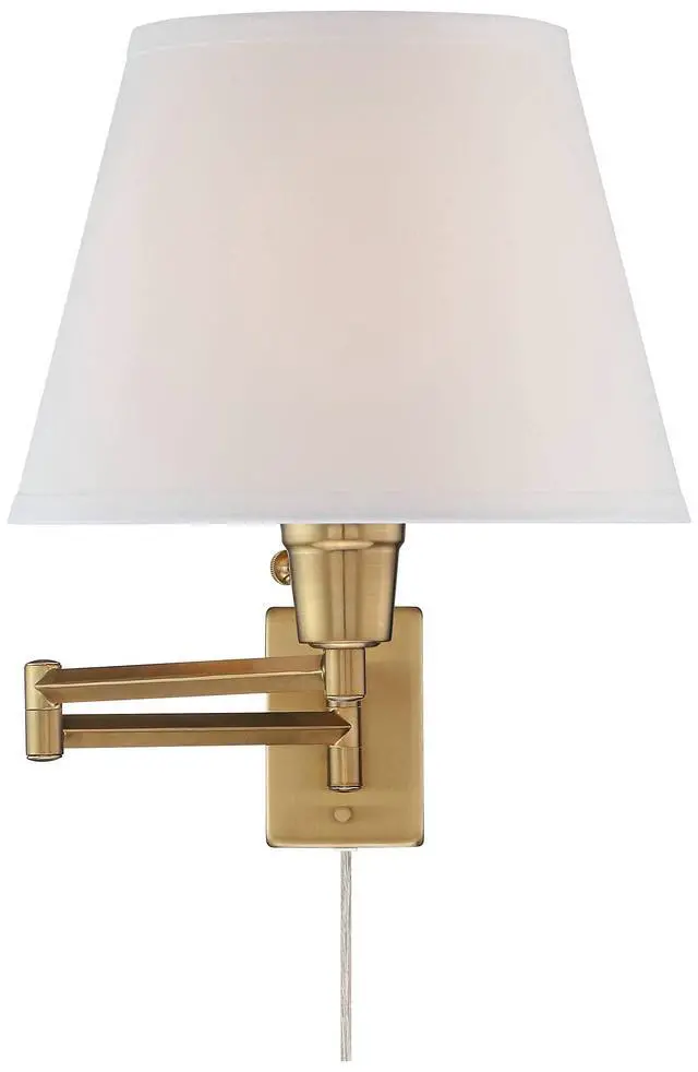 Alt view image 5 of 6 - Clement Modern Swing Arm Wall Lamps Set of 2 Warm Gold Plug-in Light Fixture White Linen Hardback Shade for Bedroom Bedside House Reading Living Room Home Hallway Dining