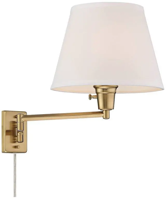 Alt view image 6 of 6 - Clement Modern Swing Arm Wall Lamps Set of 2 Warm Gold Plug-in Light Fixture White Linen Hardback Shade for Bedroom Bedside House Reading Living Room Home Hallway Dining