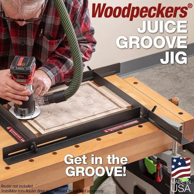 Alt view image 2 of 6 - Juice Groove Jig Adjustable Router Jig for Cutting Board Juice Grooves, Fits 10-1/4" to 18-3/4" Boards, Powder-Coated Steel Rail Design Made in USA JGJ