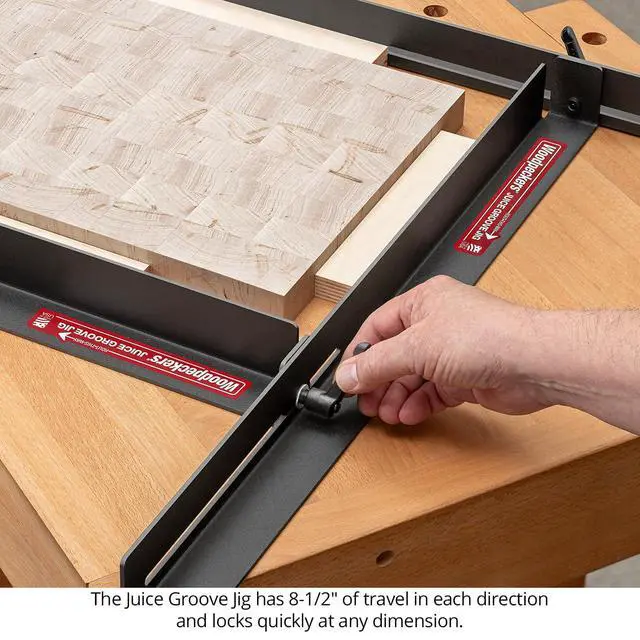 Alt view image 3 of 6 - Juice Groove Jig Adjustable Router Jig for Cutting Board Juice Grooves, Fits 10-1/4" to 18-3/4" Boards, Powder-Coated Steel Rail Design Made in USA JGJ