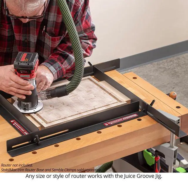 Alt view image 5 of 6 - Juice Groove Jig Adjustable Router Jig for Cutting Board Juice Grooves, Fits 10-1/4" to 18-3/4" Boards, Powder-Coated Steel Rail Design Made in USA JGJ
