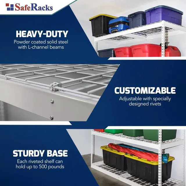 Alt view image 4 of 6 - Garage Shelving Unit - Storage Shelf that Holds 300 Pounds Per Shelf Rack - All Steel Shelves for Storage - Easy to Assemble Shelving Storage, Garage Shelf, White (24" x 48" x 84")