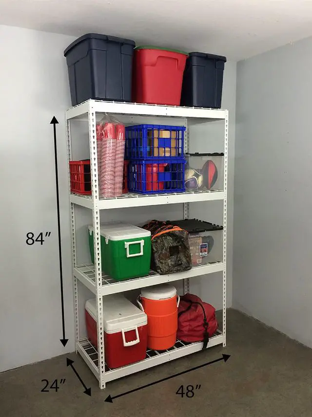 Alt view image 6 of 6 - Garage Shelving Unit - Storage Shelf that Holds 300 Pounds Per Shelf Rack - All Steel Shelves for Storage - Easy to Assemble Shelving Storage, Garage Shelf, White (24" x 48" x 84")