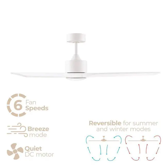Alt view image 2 of 6 - Madera 52in 3-Blade Smart Indoor or Outdoor Ceiling Fan 2700K-6000K CCT Tunable Range LED Light Kit in Matte White with White Solid Wood Blades Works With iOS or Android App
