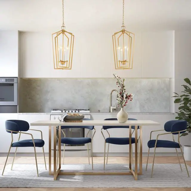 Alt view image 4 of 6 - Gold Chandelier, 4-Light Gold Lantern Pendant Light with Adjustable Framework for Kitchen, Dining Room, 14" W x 28.3" H