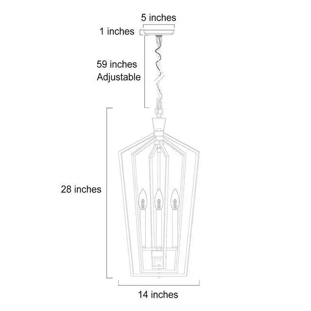 Alt view image 6 of 6 - Gold Chandelier, 4-Light Gold Lantern Pendant Light with Adjustable Framework for Kitchen, Dining Room, 14" W x 28.3" H