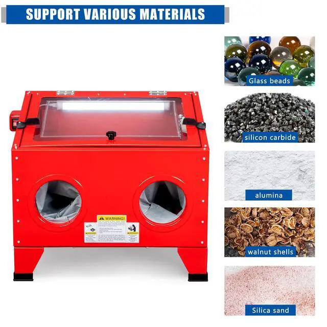 Alt view image 3 of 6 - 25 Gallon Sandblasting Cabinet | 40-80 PSI, Blasting Gun & 4 Nozzle, Heavy Duty Steel Bench Top, For Stain, Removal, Paint
