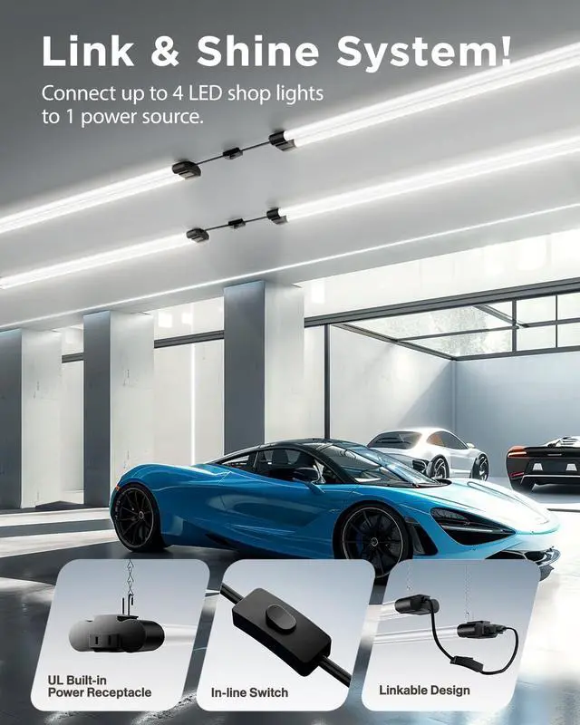 Alt view image 3 of 6 - Sunco 12 Pack LED Shop Lights for Workshop 4FT, Linkable Garage Lighting, 4500 LM, 40W (150W Equivalent), 5000K Daylight, Surface + Suspension Mount, 48 Inch Integrated Fixture, Black