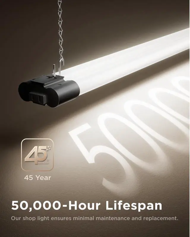 Alt view image 4 of 6 - Sunco 12 Pack LED Shop Lights for Workshop 4FT, Linkable Garage Lighting, 4500 LM, 40W (150W Equivalent), 5000K Daylight, Surface + Suspension Mount, 48 Inch Integrated Fixture, Black