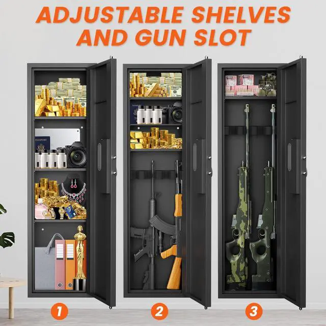 Alt view image 3 of 6 - 53.15" Wall Safe Between the Studs, Digital Hidden In Wall Gun Safe with Gun Rack & Adjustable Shelves, Wall Safes Between the Studs Fireproof with Dual Alarm System & Mute Mode(Black)