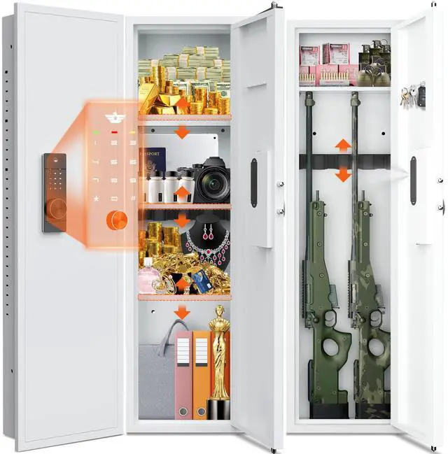 Main image of 53.15" Wall Safe Between the Studs, In Wall Gun Safe, Digital Hidden Gun Safe with Gun Rack and Adjustable Shelves, Gun Safes & Cabinets with Dual Alarm System and Mute Mode(White-Digital)