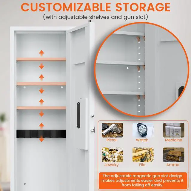 Alt view image 3 of 6 - 53.15" Wall Safe Between the Studs, In Wall Gun Safe, Digital Hidden Gun Safe with Gun Rack and Adjustable Shelves, Gun Safes & Cabinets with Dual Alarm System and Mute Mode(White-Digital)