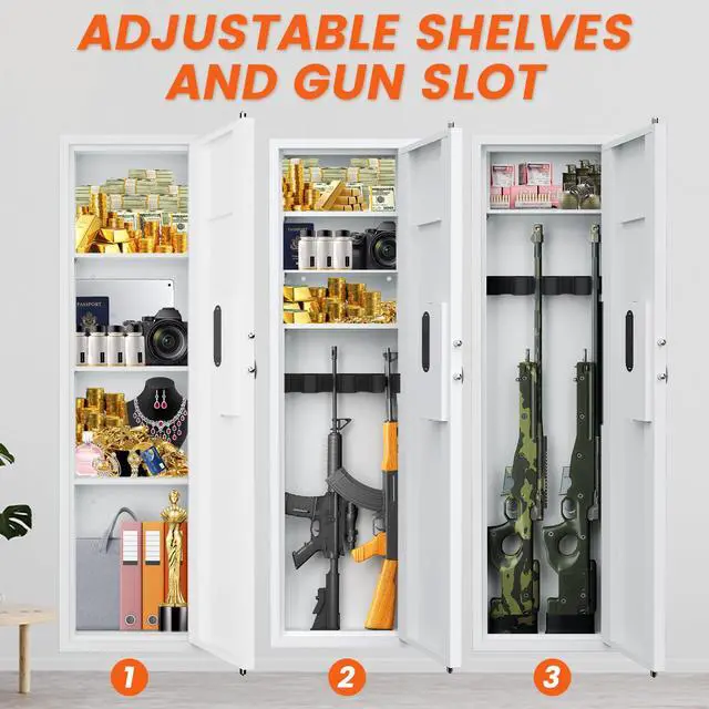 Alt view image 4 of 6 - 53.15" Wall Safe Between the Studs, In Wall Gun Safe, Digital Hidden Gun Safe with Gun Rack and Adjustable Shelves, Gun Safes & Cabinets with Dual Alarm System and Mute Mode(White-Digital)