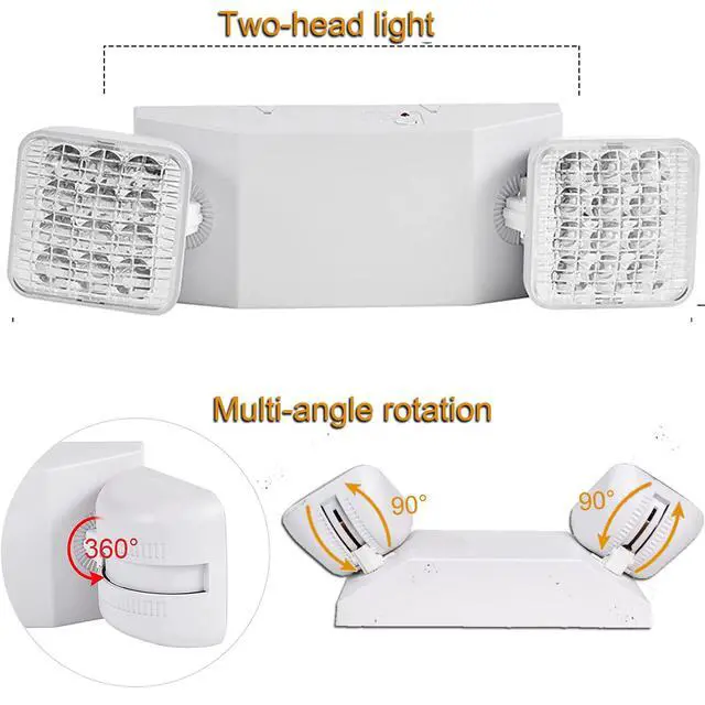 Alt view image 3 of 6 - Led Emergency Lights, Commercial Emergency Light with Battery Backup, Dual Head Emergency Lights for Home Power Failure, Emergency Exit Light Fixture for Business, Hardwired White 12 Pack