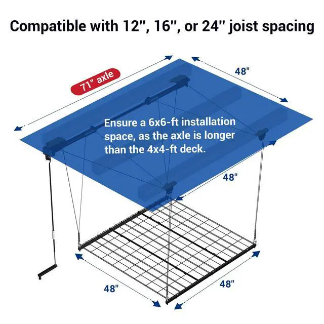 Alt view image 2 of 6 - Garage Lifting Metal Rack, 4x4 Ft Overhead Garage Storage Racks, Adjustable Heavy-Duty Ceiling Organization System, 350lbs Weight, Satin Black