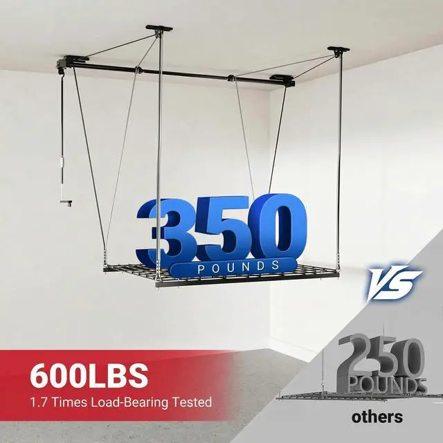 Alt view image 5 of 6 - Garage Lifting Metal Rack, 4x4 Ft Overhead Garage Storage Racks, Adjustable Heavy-Duty Ceiling Organization System, 350lbs Weight, Satin Black