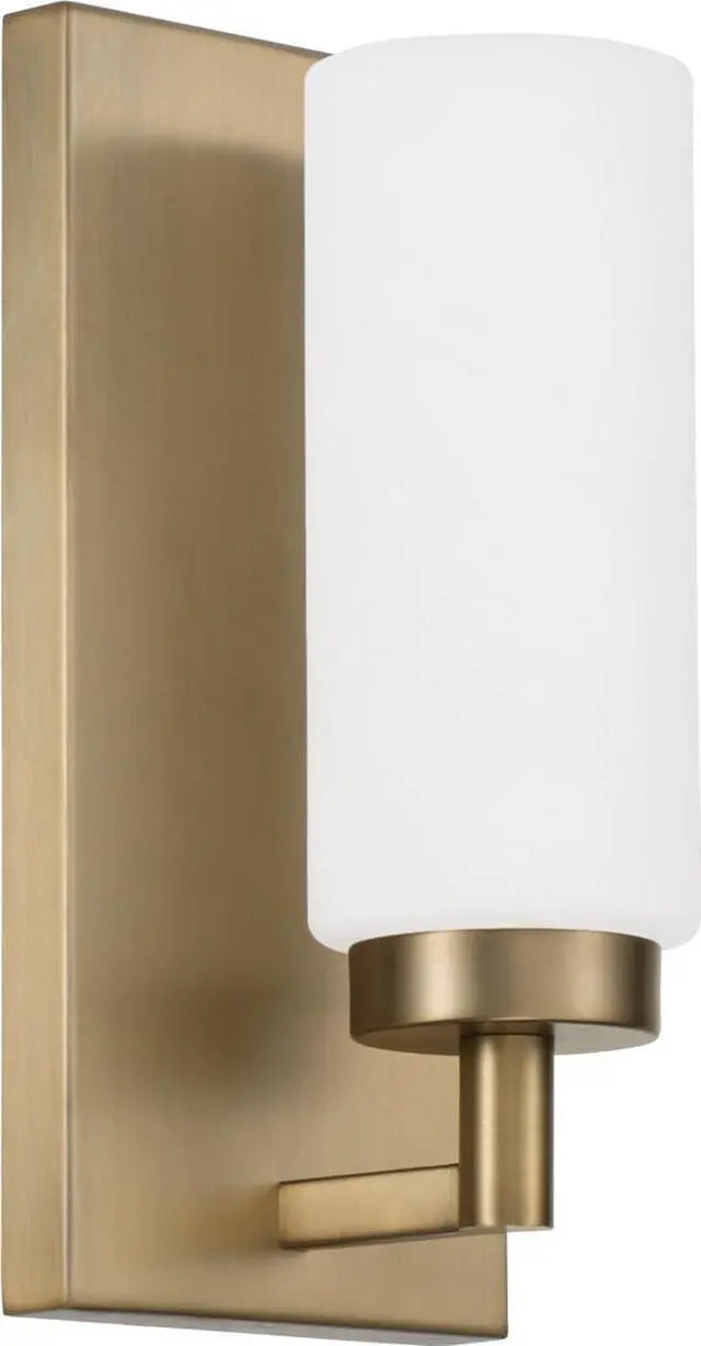 Main image of 651711AD Alyssa Art-Inspired Luxe Faux Alabaster Glass Cylinder Wall Sconce Light, 1-Light 60 Watt, 11" H x 5" W, Aged Brass