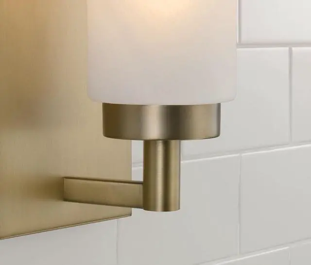 Alt view image 3 of 6 - 651711AD Alyssa Art-Inspired Luxe Faux Alabaster Glass Cylinder Wall Sconce Light, 1-Light 60 Watt, 11" H x 5" W, Aged Brass