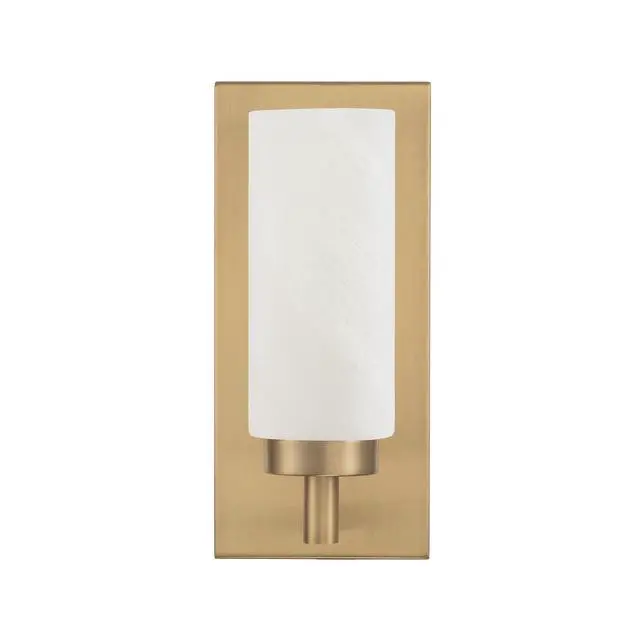 Alt view image 4 of 6 - 651711AD Alyssa Art-Inspired Luxe Faux Alabaster Glass Cylinder Wall Sconce Light, 1-Light 60 Watt, 11" H x 5" W, Aged Brass