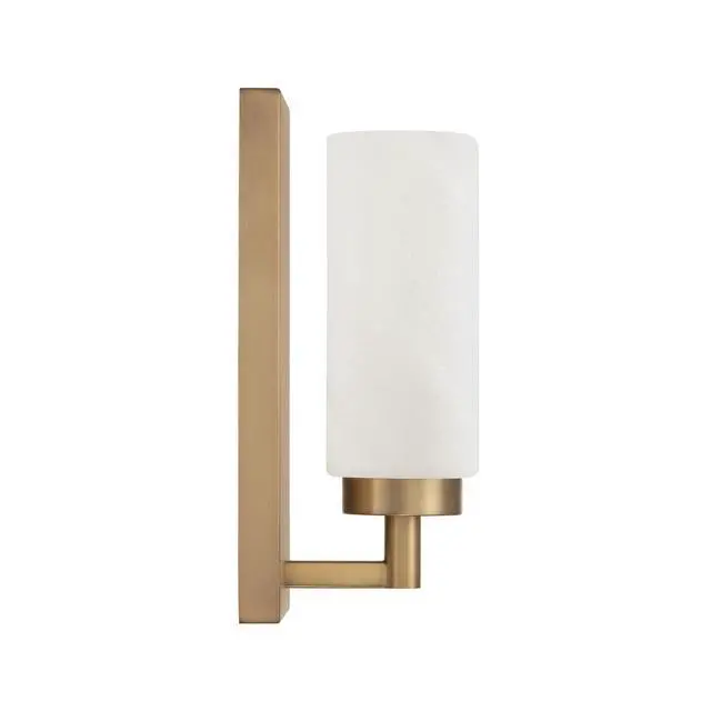 Alt view image 5 of 6 - 651711AD Alyssa Art-Inspired Luxe Faux Alabaster Glass Cylinder Wall Sconce Light, 1-Light 60 Watt, 11" H x 5" W, Aged Brass