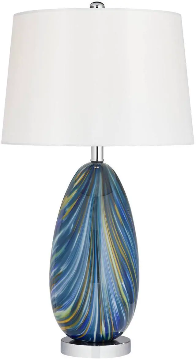 Main image of Pablo Modern Table Lamp 27" Tall Swirling Multi Color Blue Hand Blown Art Glass Metal White Tapered Drum Shade Decor for Living Room Bedroom House Bedside Home (Color May Vary)