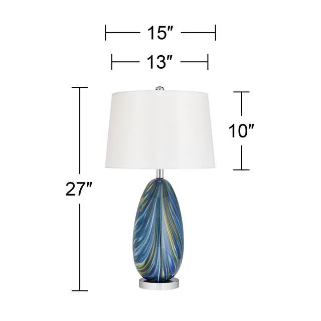 Alt view image 4 of 6 - Pablo Modern Table Lamp 27" Tall Swirling Multi Color Blue Hand Blown Art Glass Metal White Tapered Drum Shade Decor for Living Room Bedroom House Bedside Home (Color May Vary)