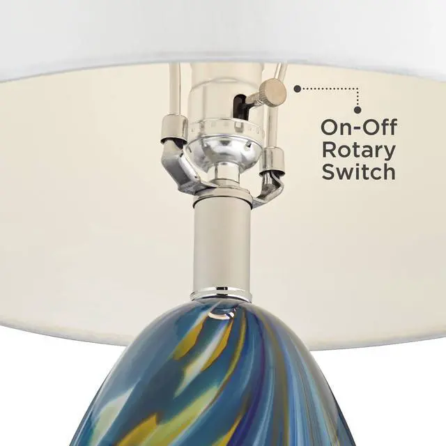 Alt view image 5 of 6 - Pablo Modern Table Lamp 27" Tall Swirling Multi Color Blue Hand Blown Art Glass Metal White Tapered Drum Shade Decor for Living Room Bedroom House Bedside Home (Color May Vary)